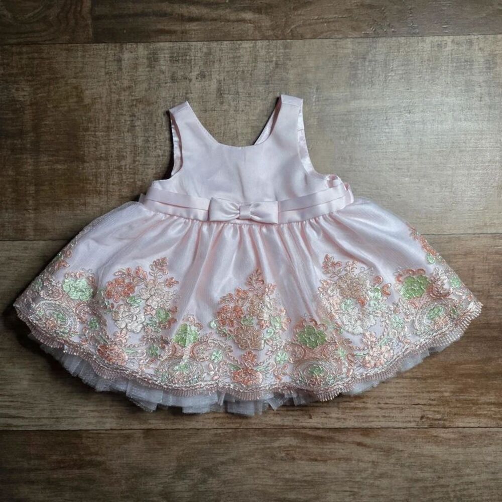 American Princess Pink Floral Embroidered Occasion Dress - Size 6M